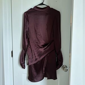 Satin Long Sleeve, Open Back, Mock Neck ASOS Mini Dress